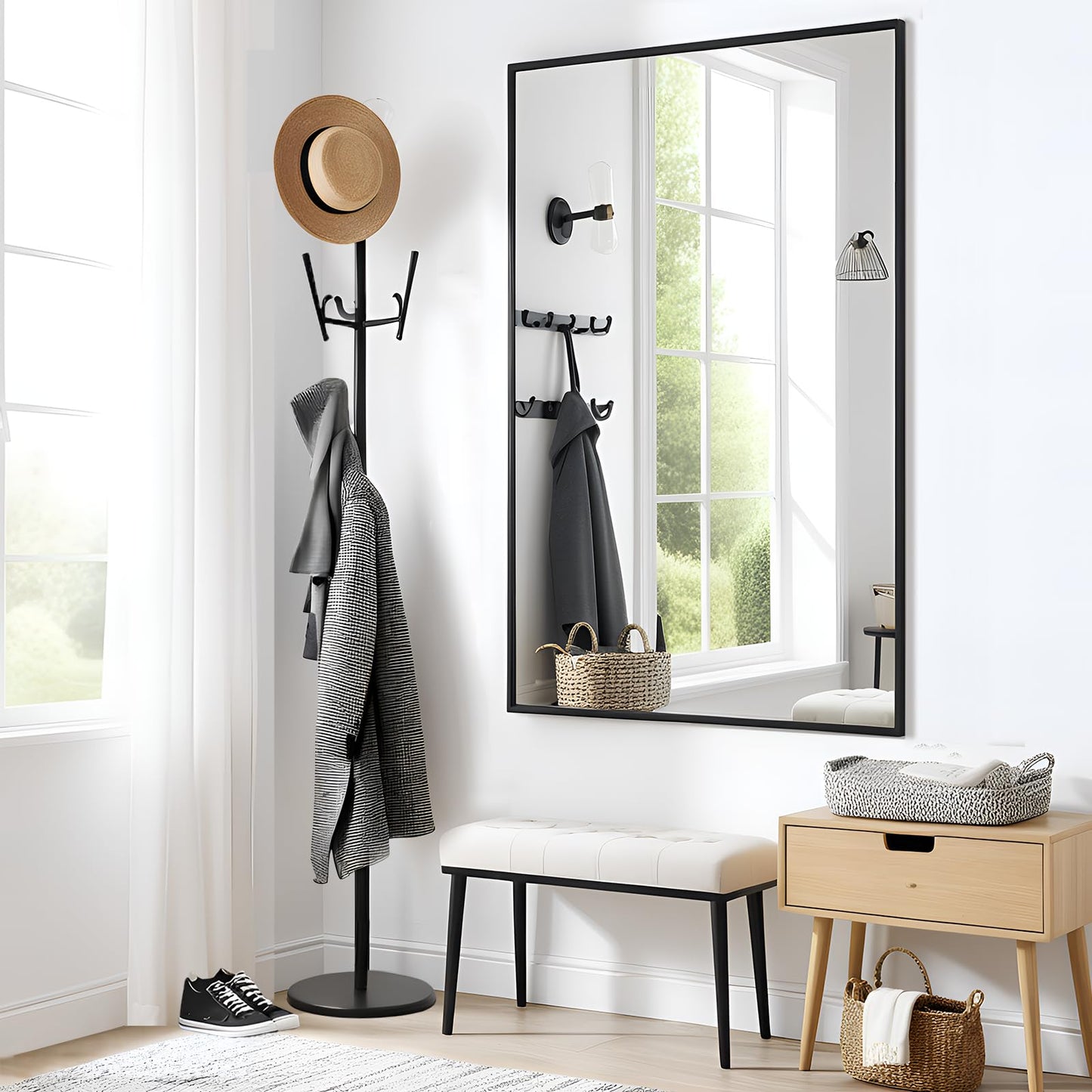 KIMREAL Modern 26"L x 40"W Black Wall Mounted Mirror | Rectangular