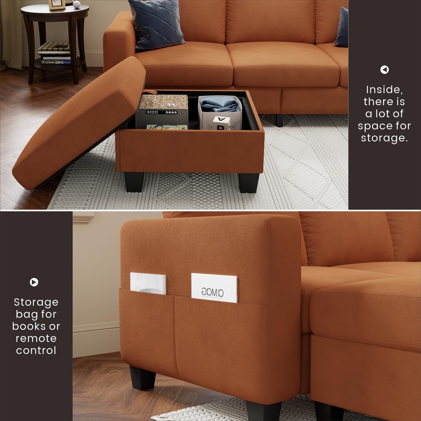 78''L Shaped Dark Grey Linen Couch 3-Seater Convertible Sofas
