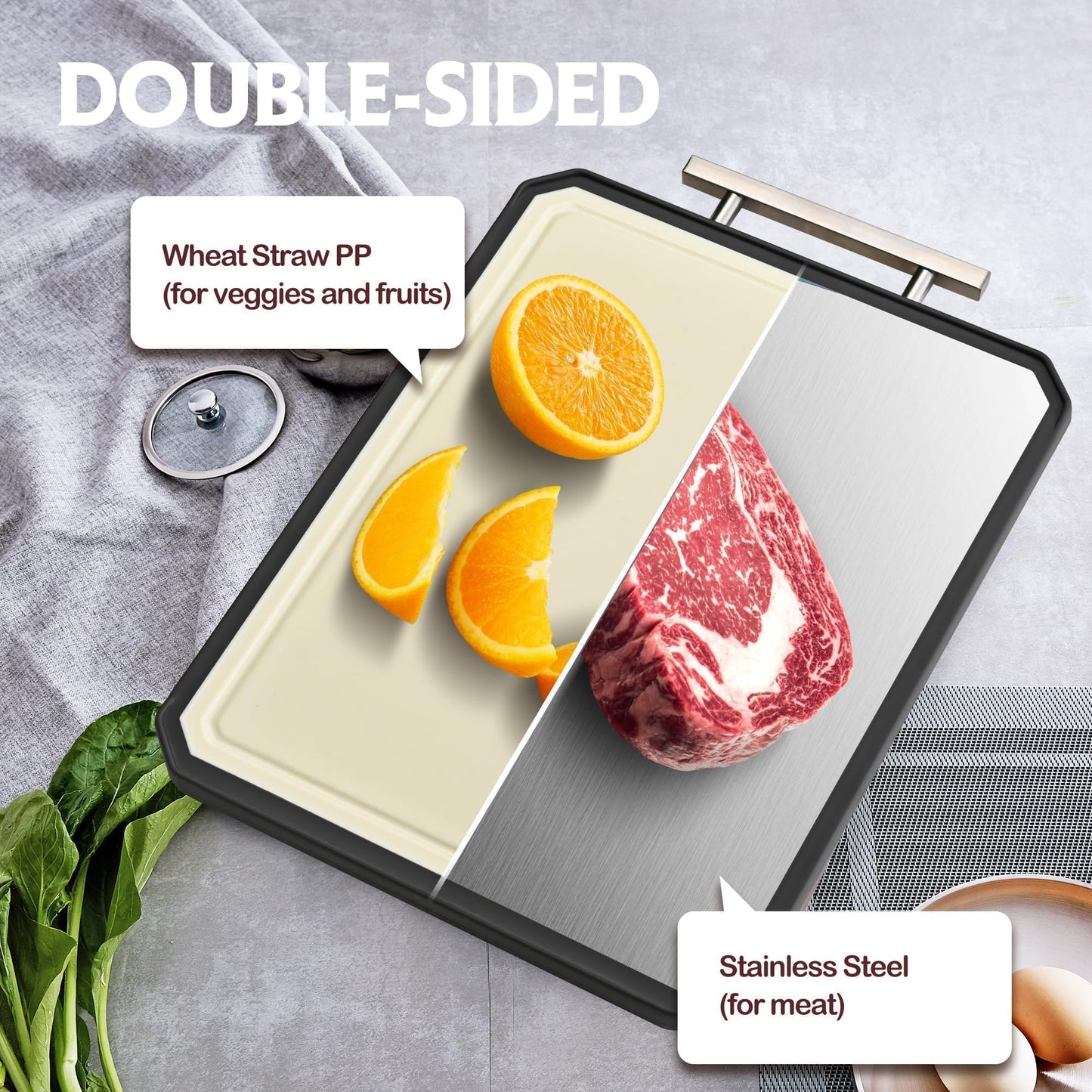Stainless Steel Cutting Board, Double Sided Steel Cutting Board