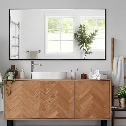 KIMREAL Modern 26"L x 40"W Black Wall Mounted Mirror | Rectangular