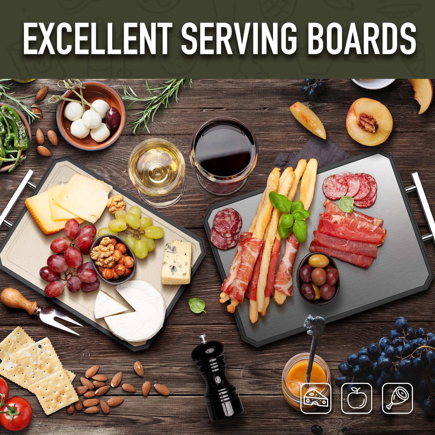 Stainless Steel Cutting Board, Double Sided Steel Cutting Board