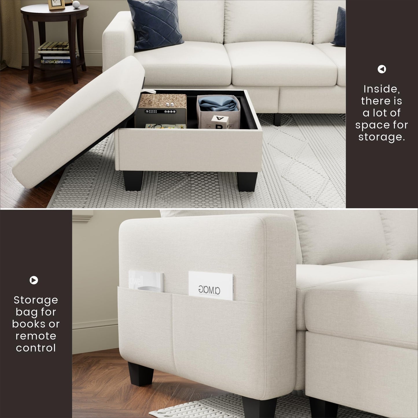 78''L Shaped Dark Grey Linen Couch 3-Seater Convertible Sofas