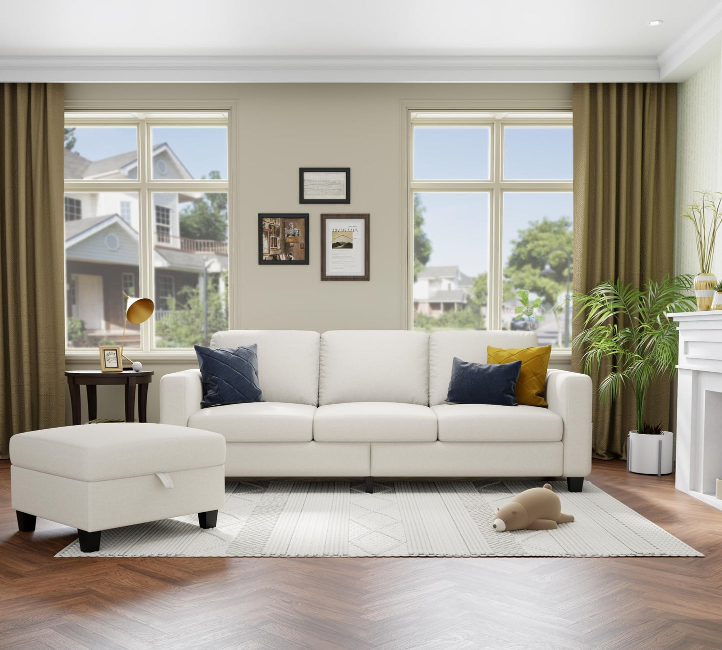 78''L Shaped Dark Grey Linen Couch 3-Seater Convertible Sofas