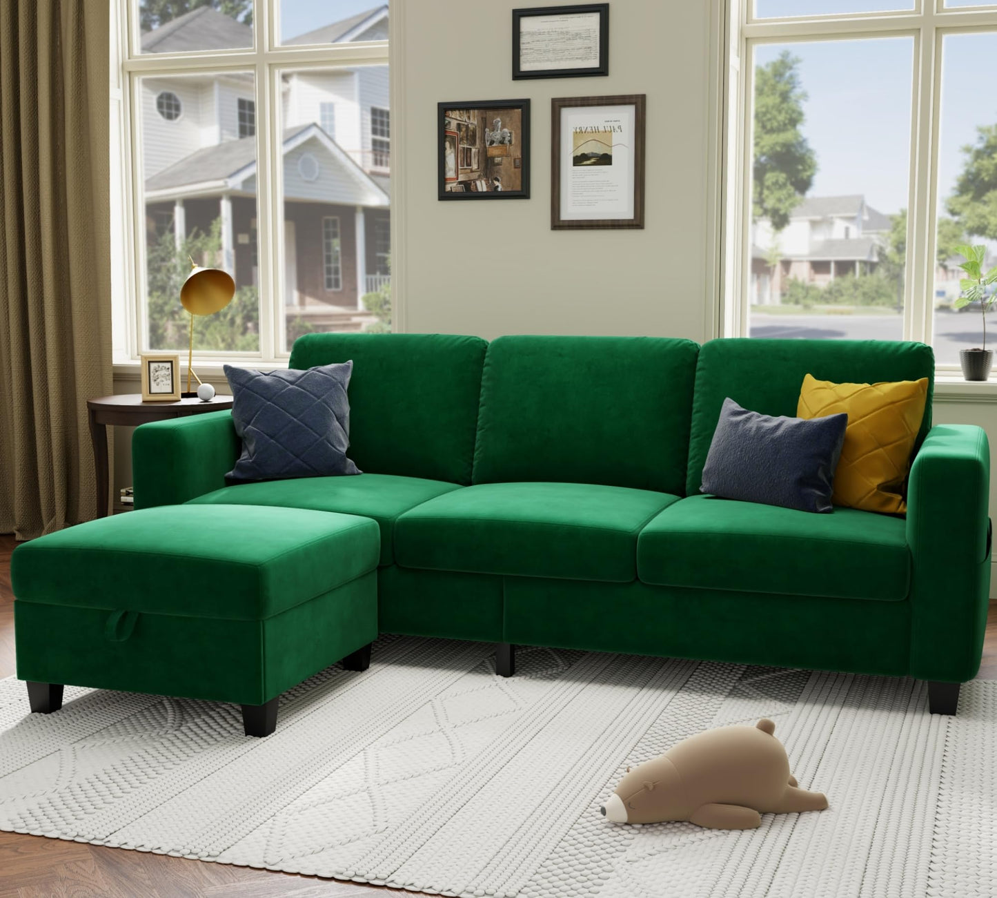 78''L Shaped Dark Grey Linen Couch 3-Seater Convertible Sofas
