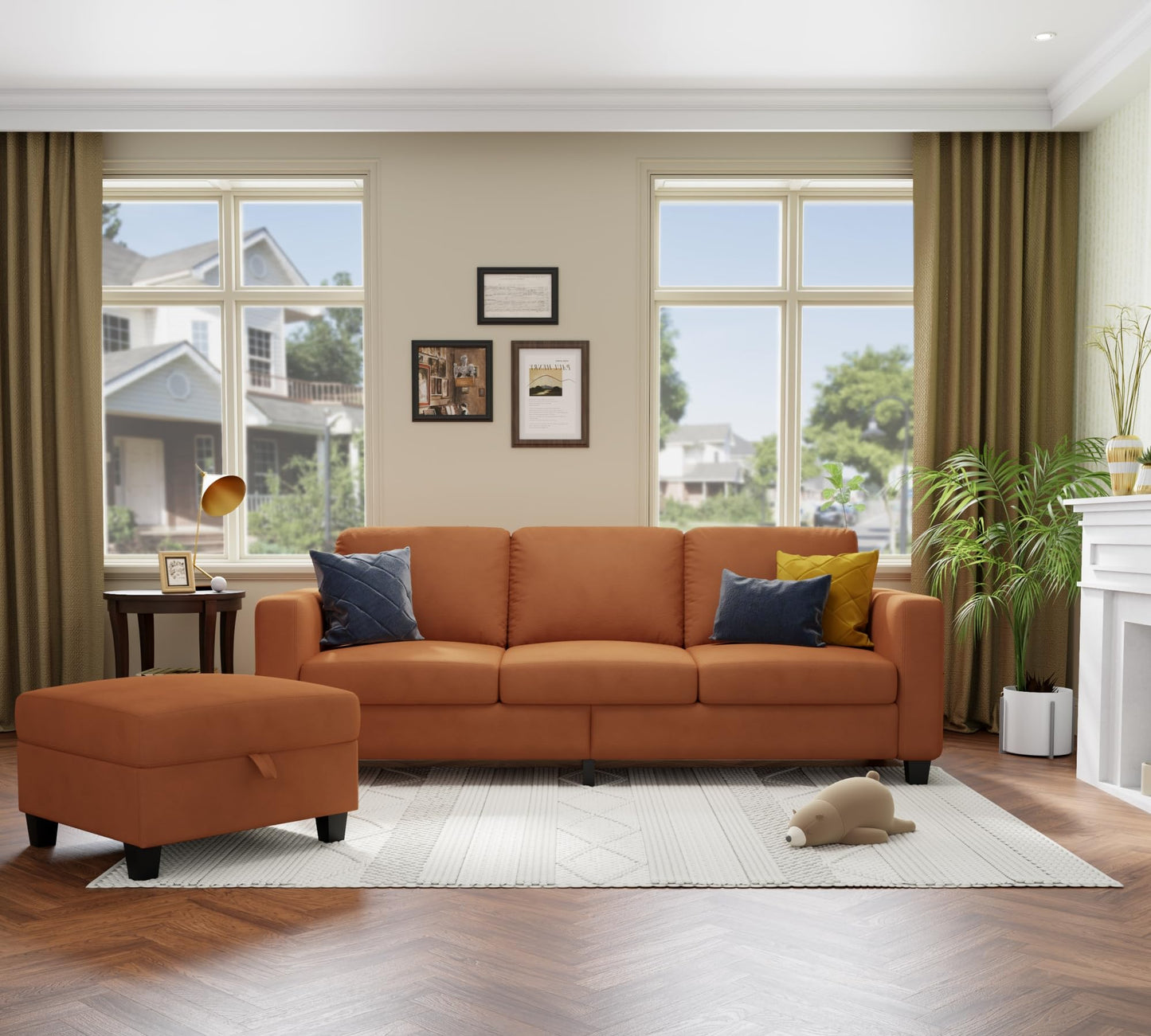 78''L Shaped Dark Grey Linen Couch 3-Seater Convertible Sofas