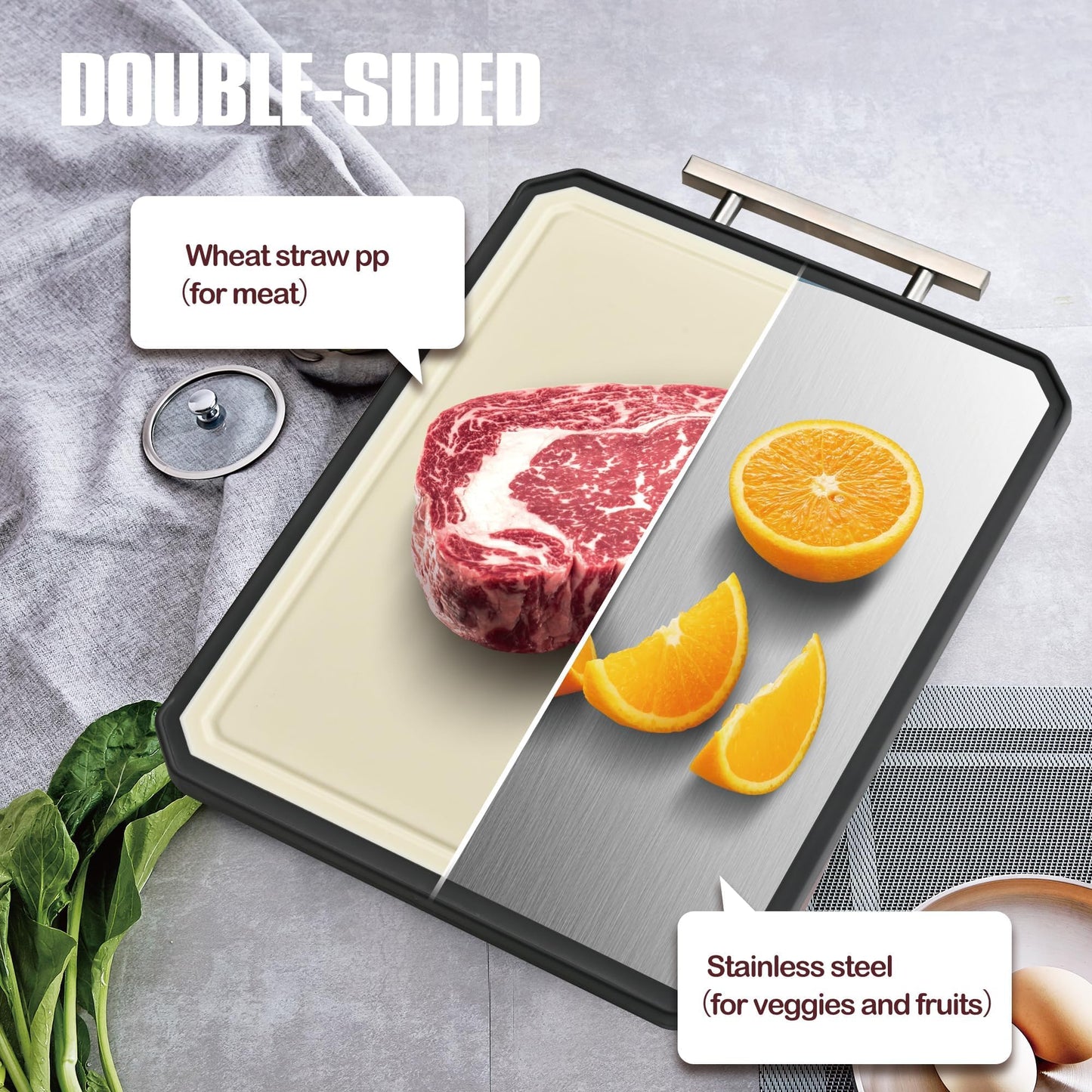 Stainless Steel Cutting Board, Double Sided Steel Cutting Board